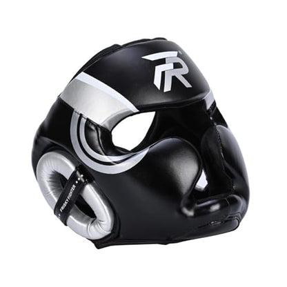 Boxing Headgear Forehead and Ear Protection Thickened Gear Full Face Protection for Training Muay Thai Men Women - color: Argent L