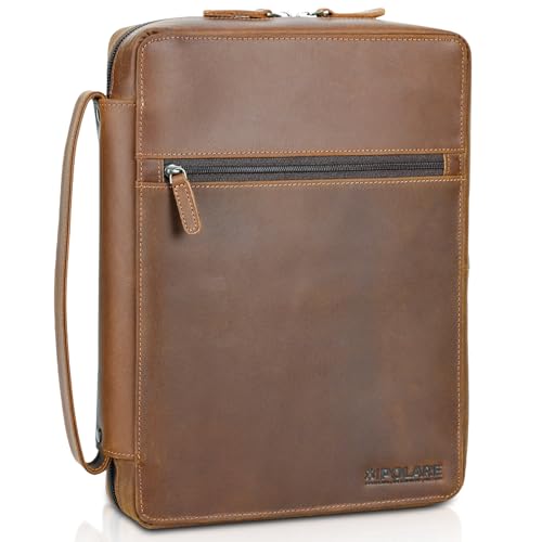 Polare Full Grain Leather Bible Cover Church Bag Bible Protective Book Holder Carrying Case Folder Organizer Portfolio for Men and Women (Light Brown) - style: Light Brown