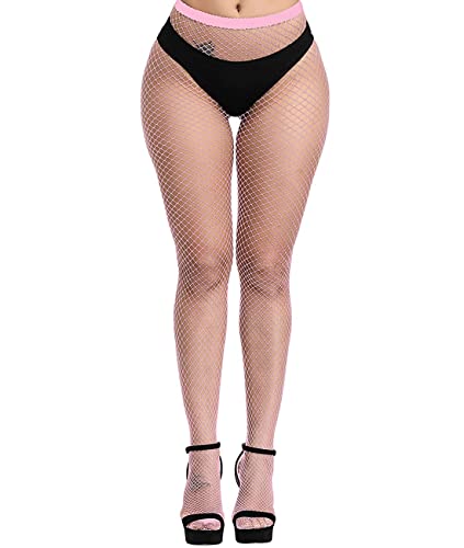 E-Laurels Womens High Waist Patterned Fishnet Tights Suspenders Pantyhose Thigh High Stockings Black - color: Pink M Hole