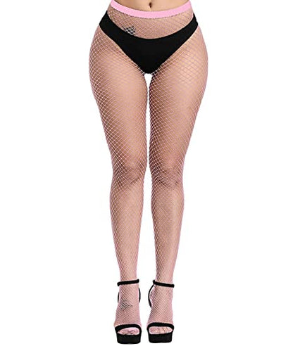 E-Laurels Womens High Waist Patterned Fishnet Tights Suspenders Pantyhose Thigh High Stockings Black - color: Pink M Hole
