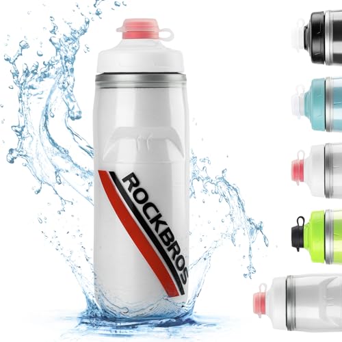 ROCKBROS Bike Water Bottle, 21oz Insulated Cycling Squeeze Bottle | 21oz Insulated Bike Bottle Keeps Drinks Cold for Hours, with Soft Squeeze Design, Leakproof Spout and Universal Cage Fit - color: White