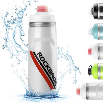 ROCKBROS Bike Water Bottle, 21oz Insulated Cycling Squeeze Bottle | 21oz Insulated Bike Bottle Keeps Drinks Cold for Hours, with Soft Squeeze Design, Leakproof Spout and Universal Cage Fit - color: White
