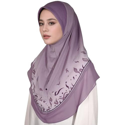 Ready To Wear Instant Hijab For Women Chiffon Hijabs Islamic Abaya Turban Muslim Slip-On Khimar Floral Hijab Scarf - color: 7# Mauve Purple