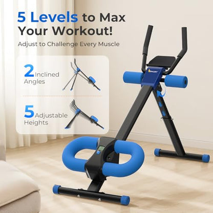 OWLSKY Ab Machine, Adjustable Ab Trainer Machine for Abs Workout at Home Gym, Foldable, Knee Protection, LCD Monitor, Device Holder, 400 LBS,Abdominal Trainer for Stomach Workout - style: Blue