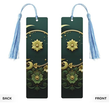 5 Pieces Wood Bookmark for Men Women Ramadan on Green Wallpaper Wooden Bookmarks Unique Handmade Book Marks with Tassel Pendant Craft Bookmark for Book Lovers Birthday Teachers Gift - color: Sky Blue