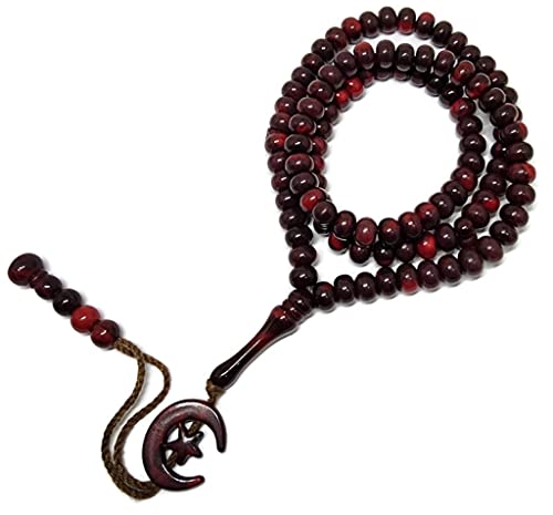 Islam Prayer Tasbih 99 Beads AMN-303 Muslim 8 mm. Rosary Bead Moon Star Decorated Tassels Haj Eid Ramadan Gift (Red_02) - color: Red_02