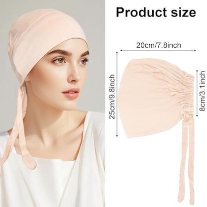5Pcs Islamic Muslim Under Hijab Cap Inner UnderScarf for women Inner Under Scarf Hat Hijab Cap with Tie Back Closure - color: White\khaki\snowdrop\pink\beige