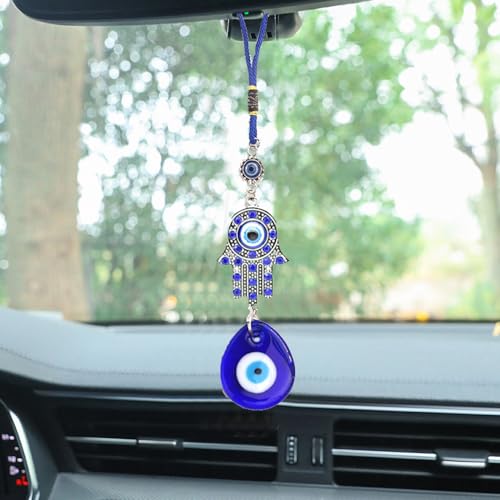 Fatima Hamsa Glass keychain Drop Shape Devil's Eye Pendant Charms Lucky Keyrings Car Ornament