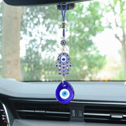 Fatima Hamsa Glass keychain Drop Shape Devil's Eye Pendant Charms Lucky Keyrings Car Ornament