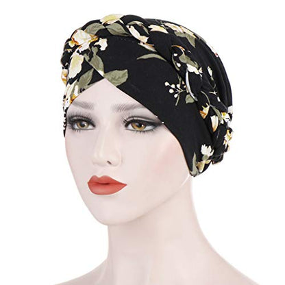 Cancer Chemo Beanies Bandana Headwrap Cap Satin Bonnet Head Scarf Hijab Braid Silky Turban Hats for Women - color: Black Floral