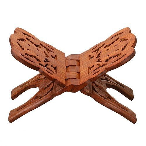 Holy Book Stand Wooden Book Holy Book Stand for Quran Bible Bhagwat Geeta Ramayana Guru Granth Sahib Pack of 1 (Medium) Brown