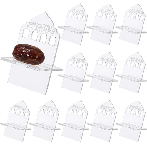 Potchen 12 Pack Ramadan Date Holders Acrylic Glass Bismillah Islamic Calligraphy Date Stands Home Table Centrepiece Decorations for Eid Ul Fitr Fasting Ramazan Adha Gifts Party Favors(Dome,Clear) - color: Clear, style: Dome