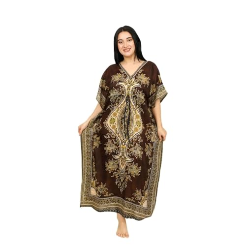 Women's Kaftan Dress – Loose Fit Maxi Gown – Kimono Style Beach Cover Up – Elegant Resort Wear and Nightwear - color: Brown