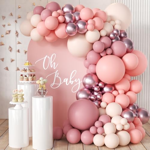 MEBAY Dusty Pink Balloon Arch Kit, 166Pcs Pastel Nude Light Pink Metallic Balloons Garland for Wedding Bridal Baby Shower Princess Girl Women Birthday Party Decorations - color: Pastel Pink Metallic