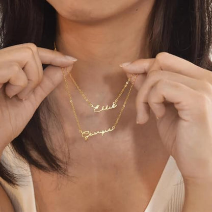 DayOfShe Custom Name Necklace for Women Gifts, 18K Gold Plated Layered Names Necklace Personalized Gifts for Birthday - color: Two Names-Layered