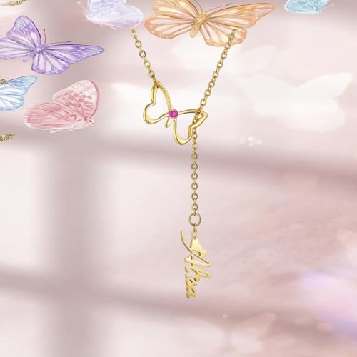 10K/14K/18K Solid Gold Name Plate Necklace,Real Gold Customized Name Necklace with Birthstone for Women,Personalized 1-4 Nameplates Necklaces Birthday for Her Girls - color: Style 1
