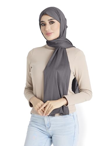 Ribbed Jersey Hijab Scarf for Women, Hijab for Women Muslim Breathable Stretchy Hajib - color: Dark Grey