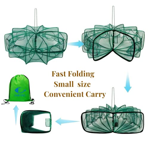 32in x 10in Folded Fishing Bait Trap, 10 Holes 10 Sides Foldable Fishing Nets for Fish/Crab/Shrimp/Crawdad, Upgrade Large Space,Bait Bag/Bait Box/Rope/Storage Bag