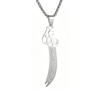 MALOYANVE Zulfiqar Sword Necklace for Men Women Imam Ali Dhul-Fiqar Sword Pendant Stainless Steel Islamic Muslim Arabic Calligraphy Necklace Talisman Amulet Religious Jewelry Gift - color: Silver