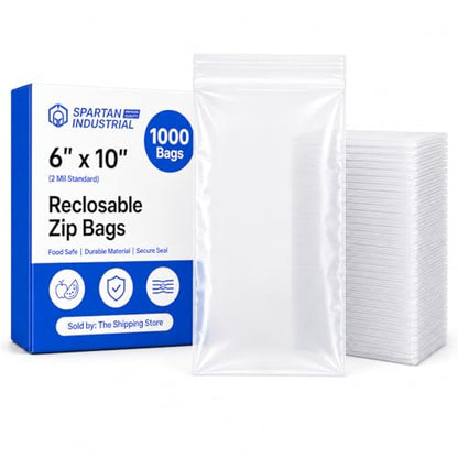 6” X 10” (1000 Count) 2 Mil Clear Reclosable Zip Plastic Poly Bags | with Resealable Lock Seal Zipper - Spartan Industrial - size: 6” X 10”