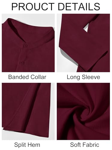 Runcati Mens Kaftan Robe Thobe Cotton Long Sleeve Henley Shirt Casual Muslim Gown Kurta Tops - color: Burgundy, size: XX-Large