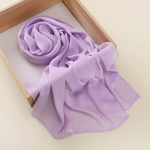 Premium Long Crinkle Chiffon Hijab Scarf for Women, Very Soft Muslim Head Scarfs - color: Light Purple