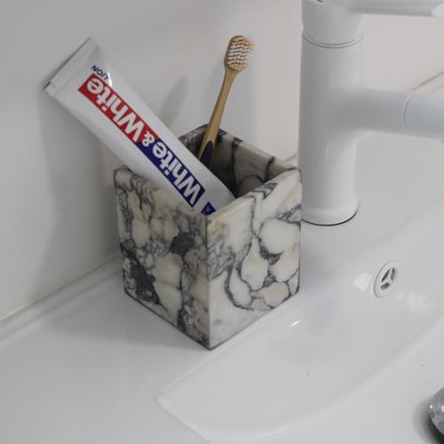 Genuine Calacatta Viola Marble Toothbrush Holders for Bathroom, Natural Marble Makeup Brush Holder Countertop Organizer - color: Calacatta Viola