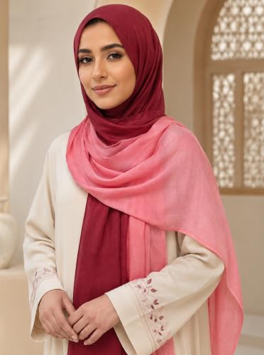 Modal Feel Hijab Scarf for Women, Lightweight Ombre Dual Color - color: 9#redpink