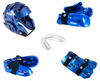 Lightning 8 Piece Deluxe Gear Set w/Shin Guards & Free Mouthpiece (Blue, Child Medium)