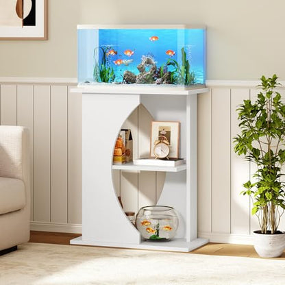 MAHANCRIS 10 Gallon Fish Tank Stand, Wooden Aquarium Stand with 3-Tier Storage Shelves, Heavy Duty Turtle Reptile Terrarium Tank Stand for Home Office, 23.6" L x 11.8" W x 29.9" H, White FTWT7601 - color: White