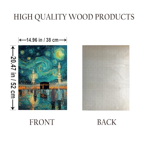 KAABA Starry Night Islamic Art Islam Jigsaw Puzzle - 500 Pieces Wooden Puzzle for Adults, Wall Art Gift, Finished Size: 20 x 15 Inch - color: Kaaba Starry Night Islamic Art - 500 Pieces