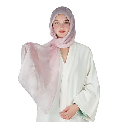Shinny Threat Hijab Flower Embroidery Shawl Scarf Summer Cool Headwrap | Shinny Threat, Flower Embroidery - color: Light Pink