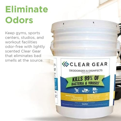 Clear Gear Disinfectant Spray, Mat Cleaner, and Deodorizer For Surfaces, Equipment, Protective Gear and Facilities - Hospital Grade Disinfectant - 5 Gallon Bulk Gym Cleaning Supplies - size: 640 Fl Oz (Pack of 1)