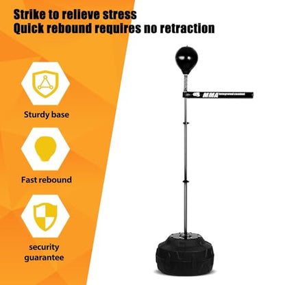 Spinning Bar Boxing 360°Speed Trainer Free Standing Bold Spring Punching Bag Enhance Reflexes Boxing Skills Adjustable Height Ideal for Adults and Youth（Black）