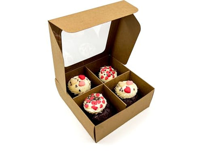 Treat Boxes - 24 ct 6 x 6 x 2.4 in Bakery Boxes with Windows and Dividers for Candy, Cookies, Cupcakes, or Bakery Desserts - Chocolate, Treats, and Baked Goods Packaging for Gifting - color: Kraft