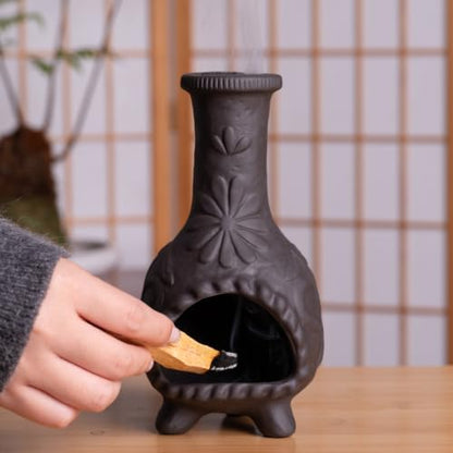 MOUGIGI Elegant Handmade Black Palo Santo Holder–Incense Cone Stick Burner - color: Terracotta -Black Flower Palo Santo Holder