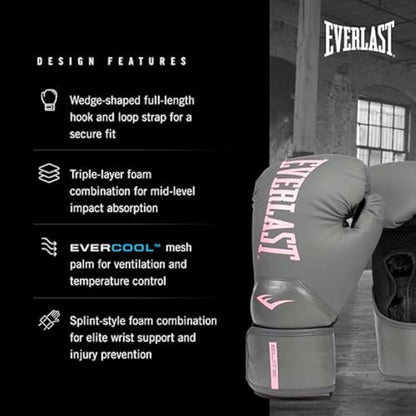 Everlast Elite 2 Boxing Gloves - color: Grey/Pink, size: 12 oz