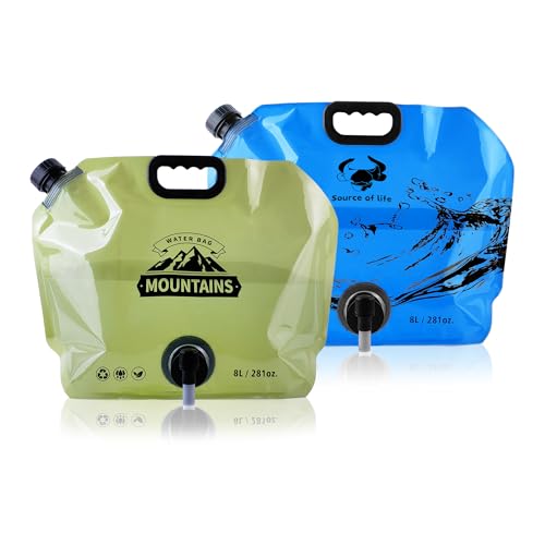Water Jug Camping 2.1 Gallon Collapsible with Spigot, BPA Free Portable Water Pouch Foldable Water Bags for Outdoor Hiking, Travel and Emergency & Water Storage Containers (Green_Blue-2Pcs) - color: Green_Blue-2Pcs