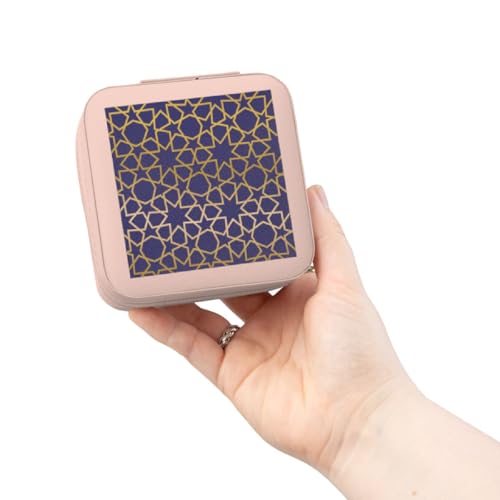 3dRose Gold Stars Outline Geometric Intricate Islamic Art Pattern on Purple - filigree laser cut effect Jewelry Travel Case Pink