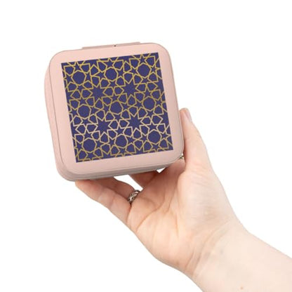 3dRose Gold Stars Outline Geometric Intricate Islamic Art Pattern on Purple - filigree laser cut effect Jewelry Travel Case Pink