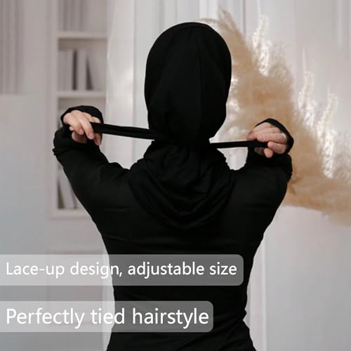 Hijab Undercaps Slouchy Beanies Cap with Tie Non-Slip Caps Under Scarf for Women - color: Black