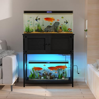 20-29 Gallon Aquarium Stand with Power Outlets & Cabinet Storage | 330lbs Capacity Metal Frame, Cabinet Storage, 30.7"x15.7" Tabletop, Fits Fish Tanks & Reptile Terrariums, Black - color: Black