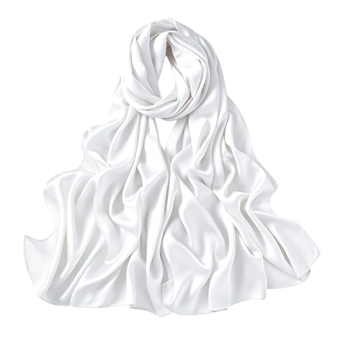 Lina & Lily Luxury Satin Hijab Head Scarf Shawl Wrap for Muslim Women Extra Long - color: White