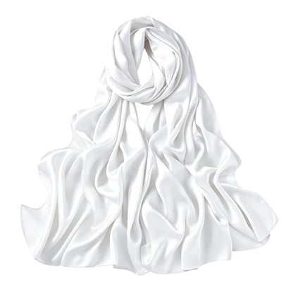 Lina & Lily Luxury Satin Hijab Head Scarf Shawl Wrap for Muslim Women Extra Long - color: White