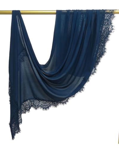 JUMISEE Elegant Floral Lace Hijab Scarf for Women Soft Cotton Head Wrap Instant Hijab Long Scarves Evening Dress Shawl - color: Dark Blue
