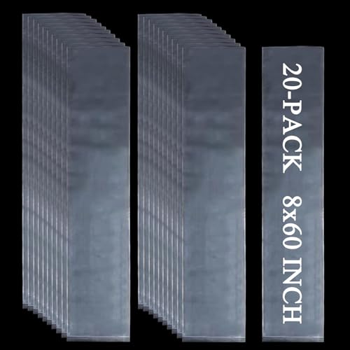 20PCS 8" x 60" Extra Long Clear Plastic Sleeves for Posters and Banners | Heavy Duty, 2 Mil Thick, Flat Open, Long Tube Storage Bags for Packaging Blueprint, Fishing Rods & Large Narrow Items - color: 8" x 60"-20PCS