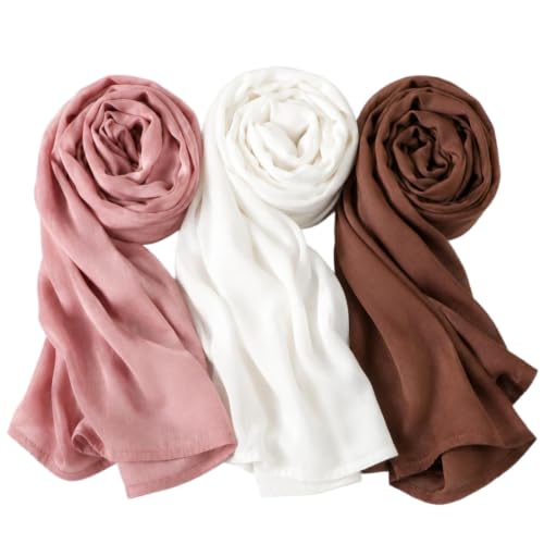 3PC Premium Modal Lightweight Hijab, Fashion Soft Head Scarf Shawl Wraps for Muslim Women Daily Wear - color: Series 2-off White/Light Mink/Mocha