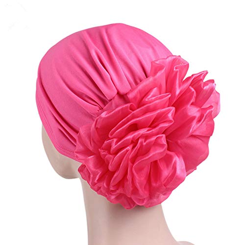 Women Flower Elastic Turban Beanie Head Scarf wrap Chemo Cap hat for Cancer Patient - color: Rose Red