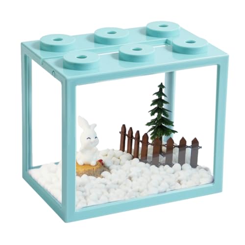 Small Betta Fish Tank, Stackable Mini Aquarium Tank Kit with Aquarium Gravel & Forest Micro Landscape, 0.6 Gallon Acrylic Cube Fish Bowl for Sea Monkeys Shrimp Snails (Green) - color: Green