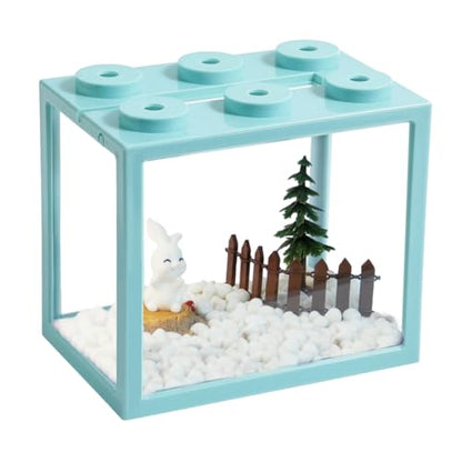 Small Betta Fish Tank, Stackable Mini Aquarium Tank Kit with Aquarium Gravel & Forest Micro Landscape, 0.6 Gallon Acrylic Cube Fish Bowl for Sea Monkeys Shrimp Snails (Green) - color: Green